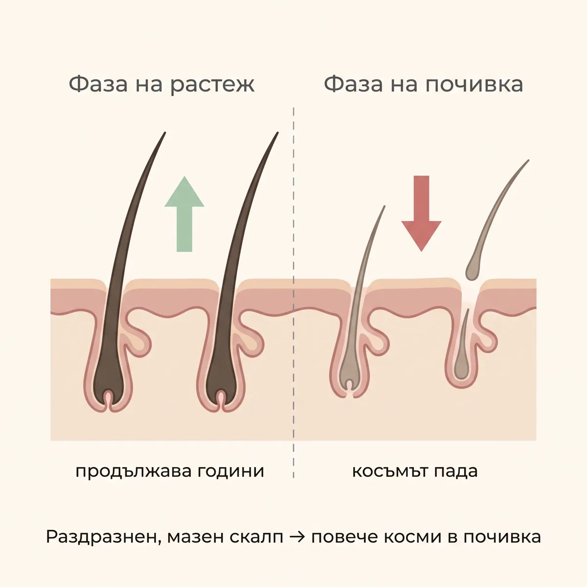 Фаза на растеж и фаза на почивка на косъма