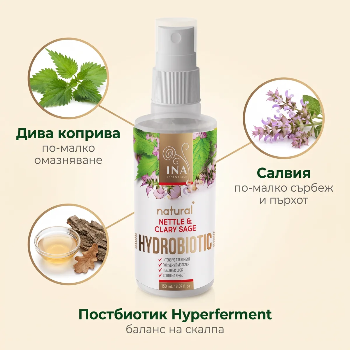 Съставките на Hydrobiotic: коприва, салвия, постбиотик
