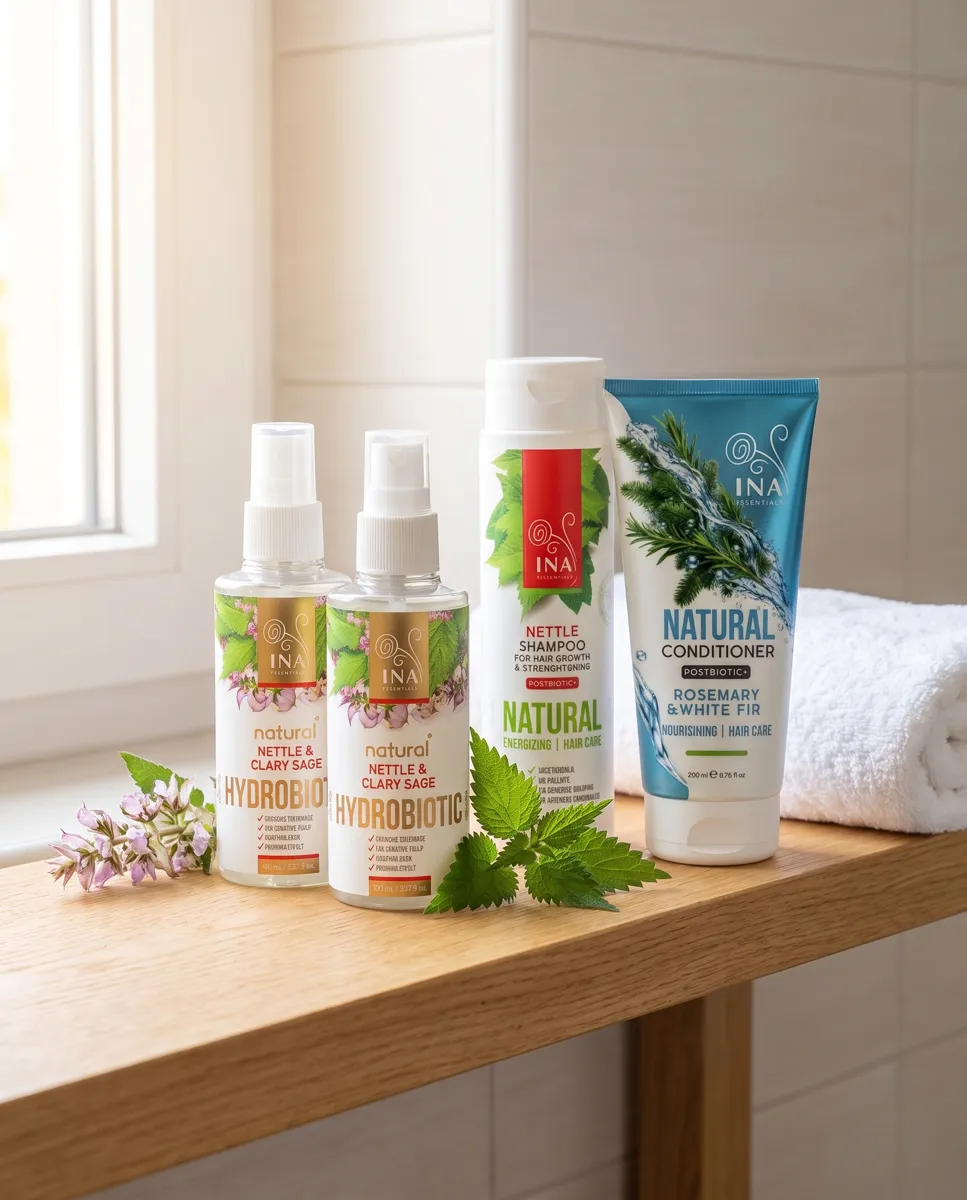 Две бутилки Hydrobiotic, шампоан с коприва и балсам с розмарин